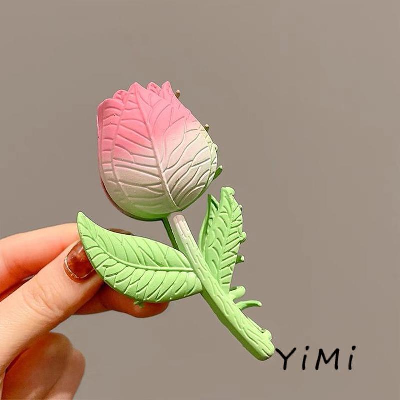 Kẹp Tóc Hình Hoa Tulip 3D Màu Hồng Thời Trang Mùa Hè Cho Nữ