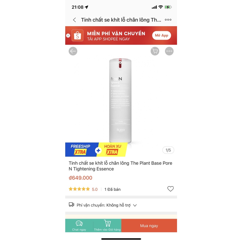 [DATE 23/04/22] Tinh chất se lỗ chân lông, giảm mụn chứa AHA và BHA The Plant Base Pore N Tightening Essence 30ml