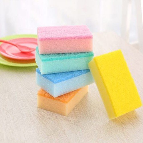 Miếng Mút Xốp Rửa Chén Bát Tạo Bọt 1 Mặt Ráp Color Soft Sponge Set 5 Miếng Nhật Bản