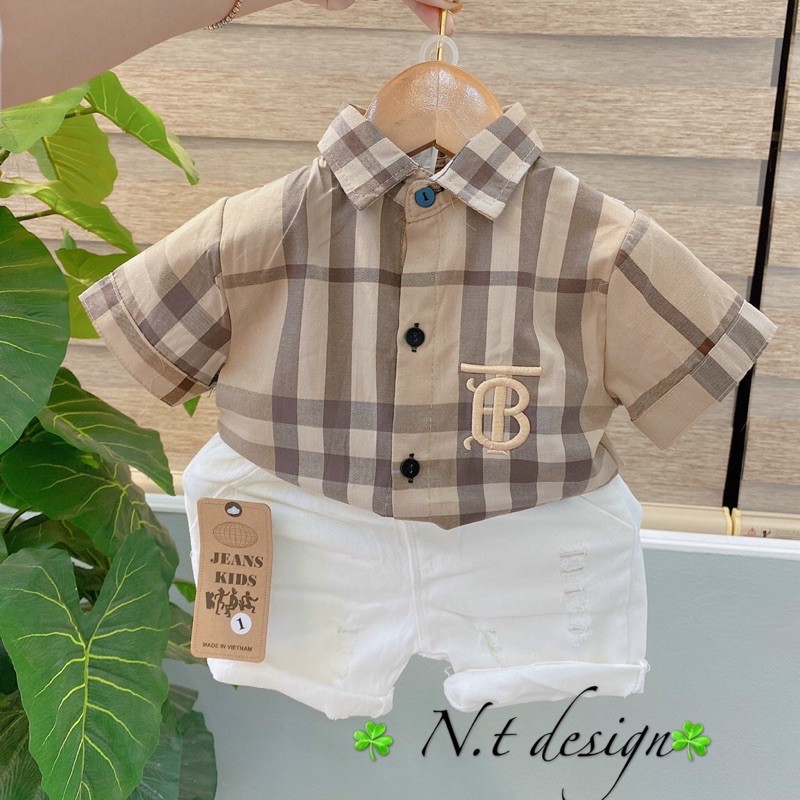 Sét bộ quần bò kaki và áo sơ mi cho bé 9-25kg