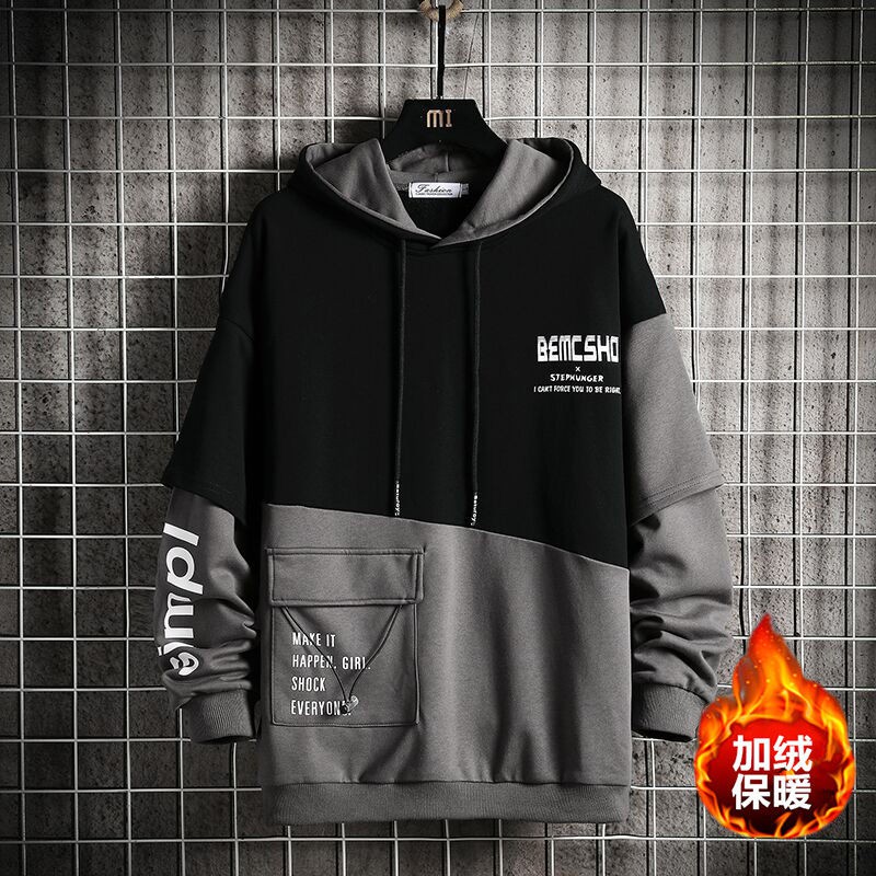 Áo khoác hoodie tay dài dáng rộng giả nhiều lớp cá tính trẻ trung