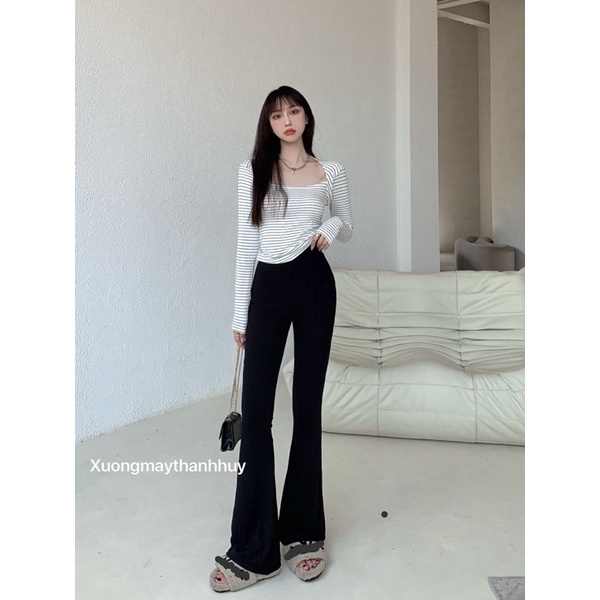 Quần Ống Loe Nữ Cạp Cao Dáng Dài, Quần Legging Nữ Ôm Ống Loe Nên From Xinh Tôn Dáng Senorita