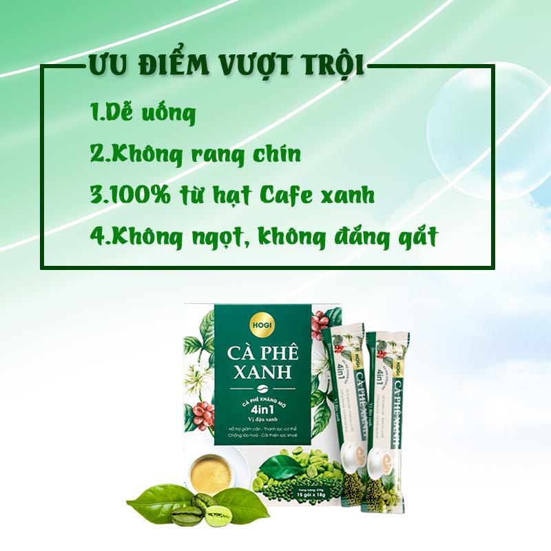 Cà phê giảm cân - cà phê xanh HOGI hương đậu xanh hộp 15 gói x 18g