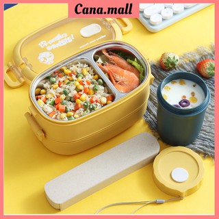 Hộp cơm văn phòng 2 tầng inox có quai xách tiện dụng, dùng được trong lò vi sóng