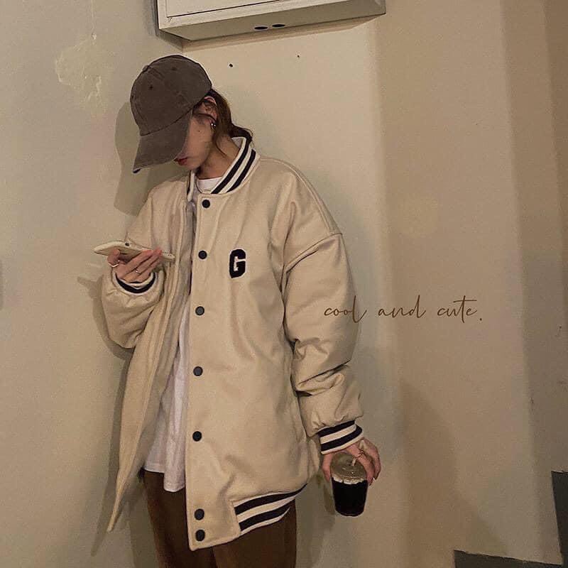 Áo Khoác Bomber Kaki 1 Lớp Unisex Nam Nữ form rộng In chữ G - Zadola fashion