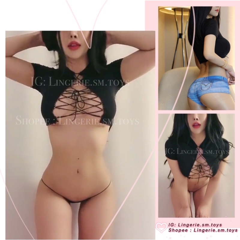 Áo Đan Dây + Quần Giả Bò Siêu Ngắn Gợi Cảm • Nội y Mặc Nhà Sexy • Cosplay Sexy