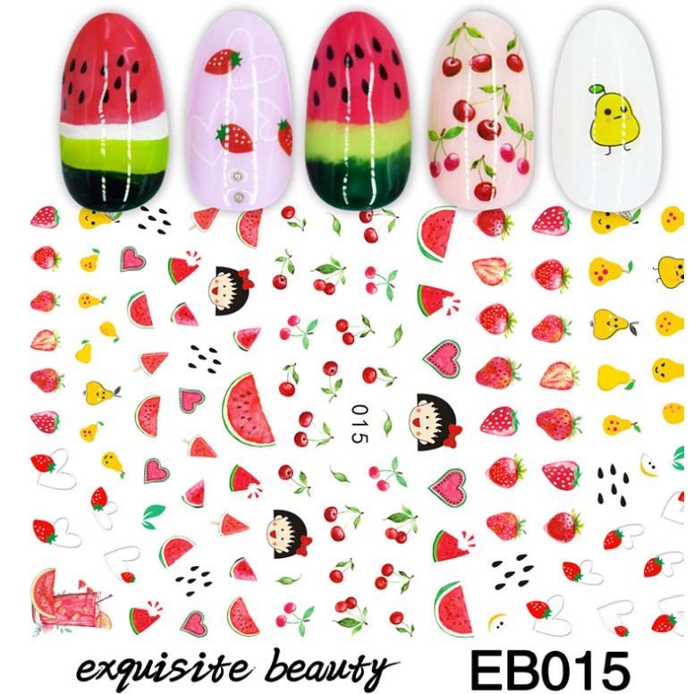 Sticker dán móng tay hình hoa , trái cây, lá bướm