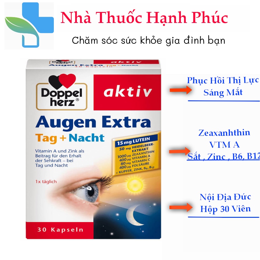 Viên Uống Bổ Mắt Doppelherz Augen Vital và Extra -  Bổ Sung Vitamin A, Chống Mỏi Mắt, Tăng Cường Thị Lực