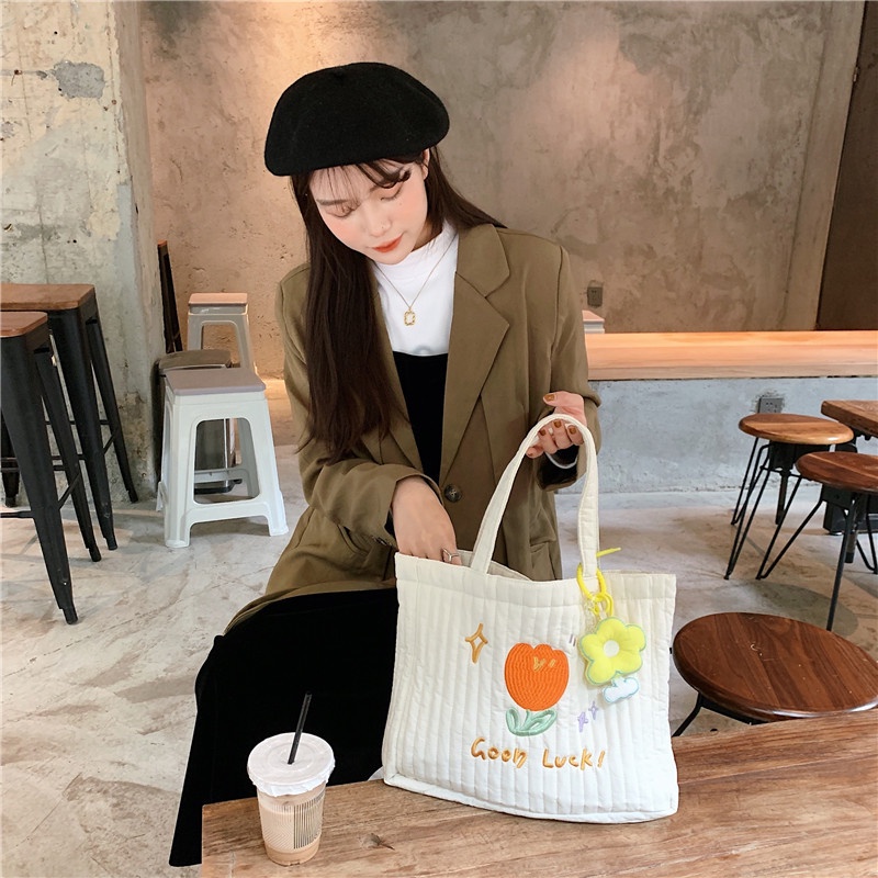 Túi Xách Đựng Laptop Khổ A4/14 Inch Thêu Hoa Tulip