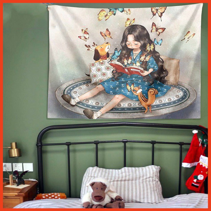 Thảm treo tường trang trí decor phòng dễ thương tặng kèm móc treo và miếng dán kích thước 70x100cm
