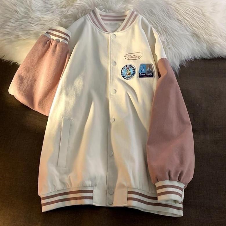 Áo Khoác Bóng Chày, Áo Bomber Nhung Logo Kiểu Dáng Hàn Quốc Form Rộng Trẻ Trung Năng Động(Hàng Sẵn)