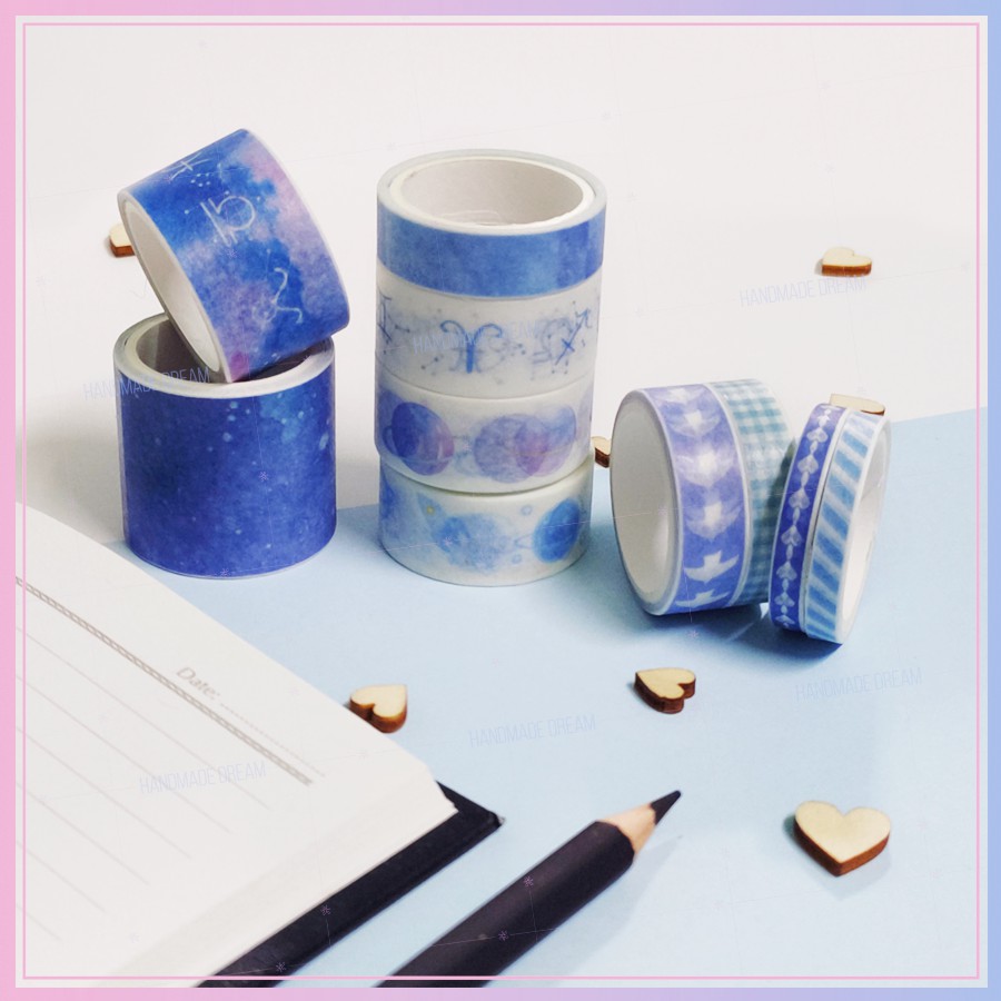 Bộ 10 Cuộn Washi Tape Tone Màu Xanh Biển