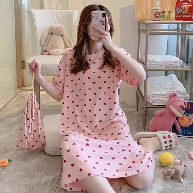 VÁY NGỦ MẶC NHÀ HỌA TIẾT CÀ RỐT - VÁY NGỦ IN HÌNH MICKEY - TRÁI TIM HỒNG CUTE