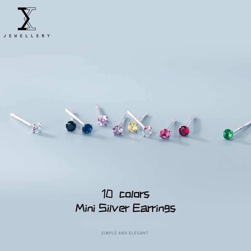 Khuyên tai mạ bạc 925 đính đá zircon nhiều màu sắc