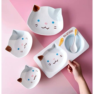 Nồi,  Khay,  Đĩa,  Cốc,  Bát,  sứ ăn dặm hình Mèo Deli