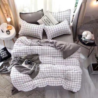 Bộ Drap & Chăn Phao Cotton Poly Kẻ Trắng