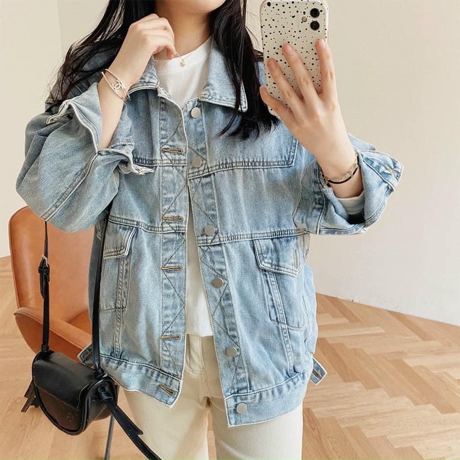 (Ảnh thật) Áo khoác bò oversize Hàn Quốc L.Y Store nữ &lt;3 chất dày dặn siêu đẹp