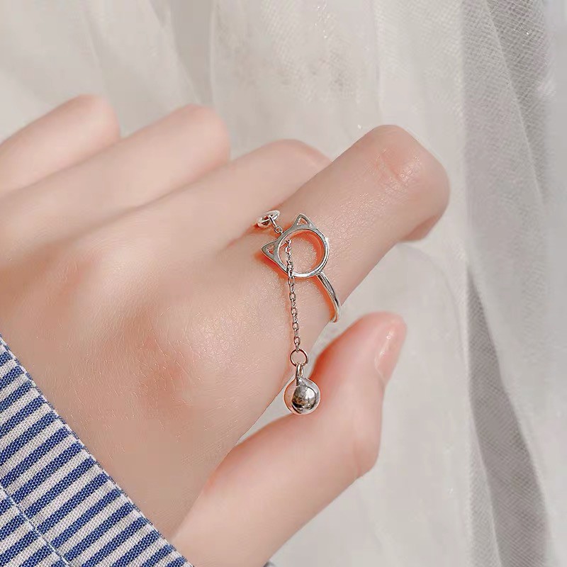Nhẫn thép titan mạ vàng hồng dạng hở điều chỉnh được thiết kế mèo đáng yêu phong cách Hong Kong làm quà tặng cho nữ