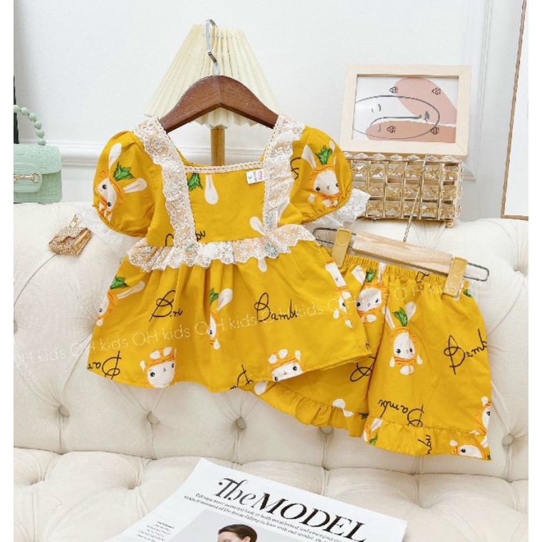 Bộ lanh lụa phối ren cho bé gái siêu mềm mát(15-25kg)