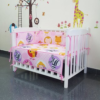 Bộ quây và ga bọc nệm cho cũi gỗ vải cotton hàn, kích thước 70x120cm