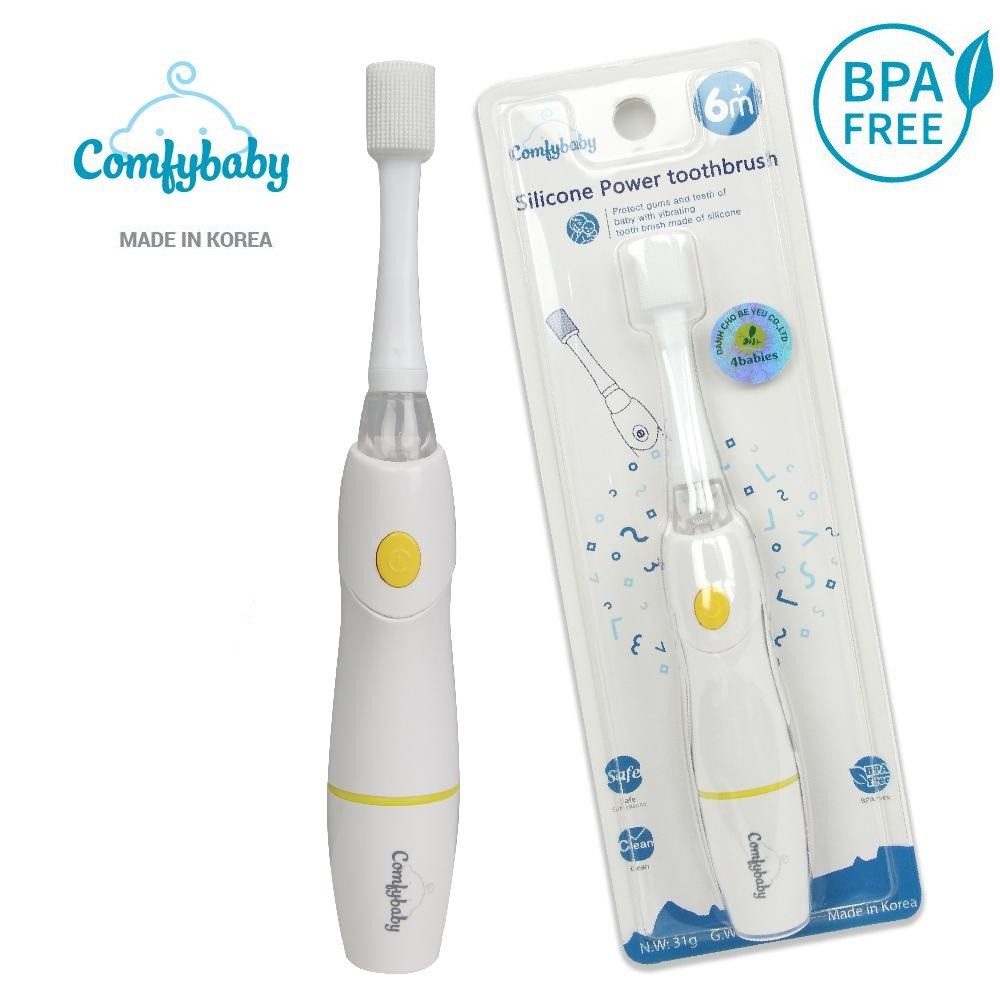 Bàn chải tập đánh răng mát xa nướu cho bé silicon chạy pin Comfybaby 1019-CF-007-1STEP - Made in Korea