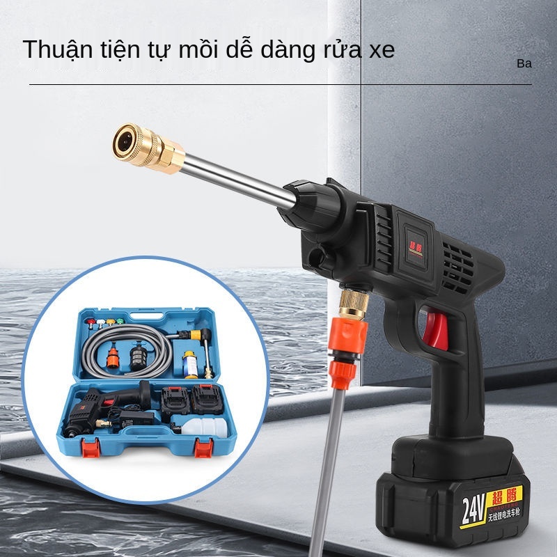 Máy Rửa Xe Chạy Pin 24v Dùng Cho Gia Đình Và Chuẩn Gara,Súng Rửa Ôtô Xe Máy Cao Cấp