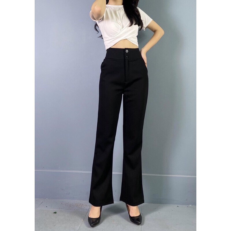 Quần Ống Loe Cạp Cao 2 Khuy 💕 Quần Công Sở Nữ Vải Tuyết Mưa Chống Nhăn | BigBuy360 - bigbuy360.vn
