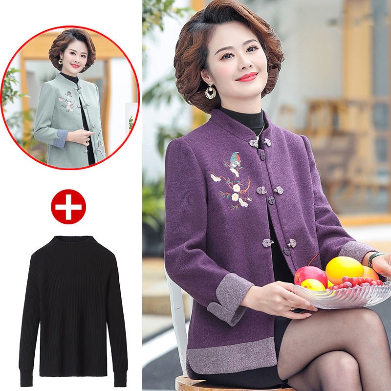 Mẹ mặc quần áo mùa thu 40-50 tuổi áo khoác len phụ nữ trung niên quần áo thu đông áo khoác len | BigBuy360 - bigbuy360.vn