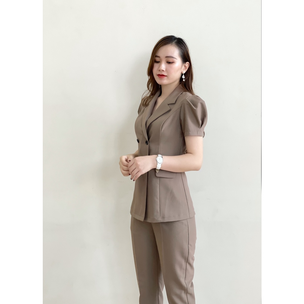 Đồ bộ Vest nữ công sở dài tay chất liệu khaki cao cấp EMVY S6