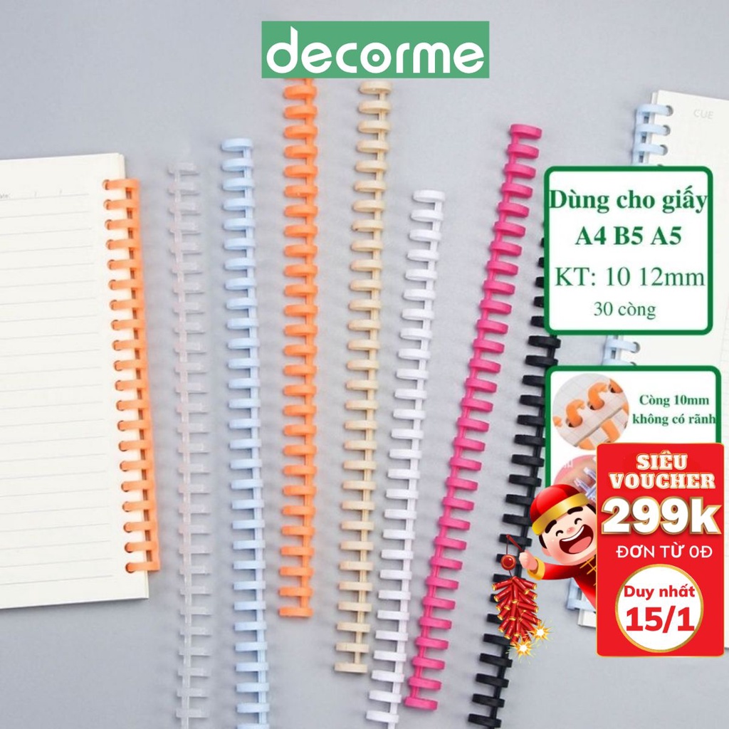 Còng giấy DecorMe thanh còng nhựa A4 B5 A5 20 26 30 lỗ làm sổ còng, binder đóng gáy sổ