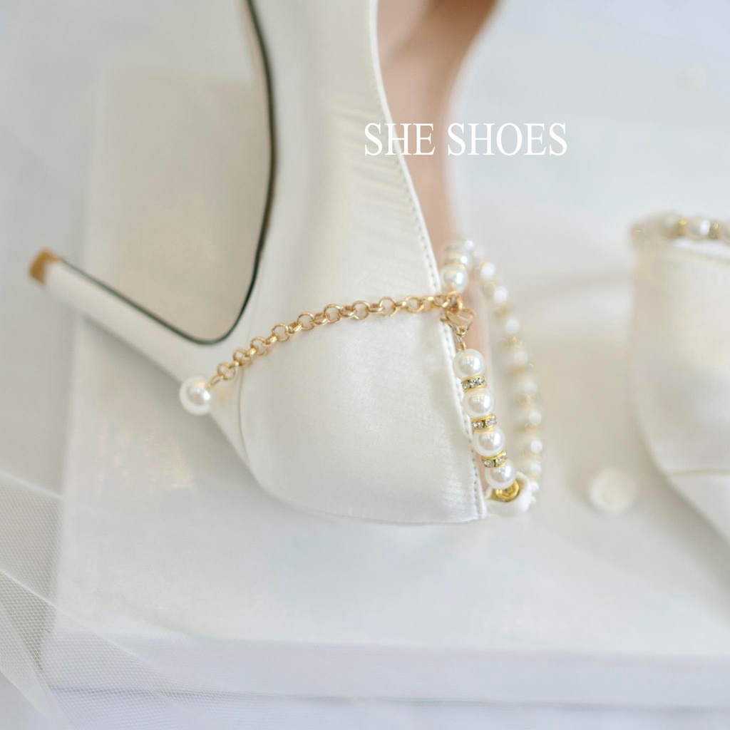 Giày cưới ♥️Freeship♥️ Giày cao gót trắng cô dâu cao cấp, độc quyền bởi SHE SHOES