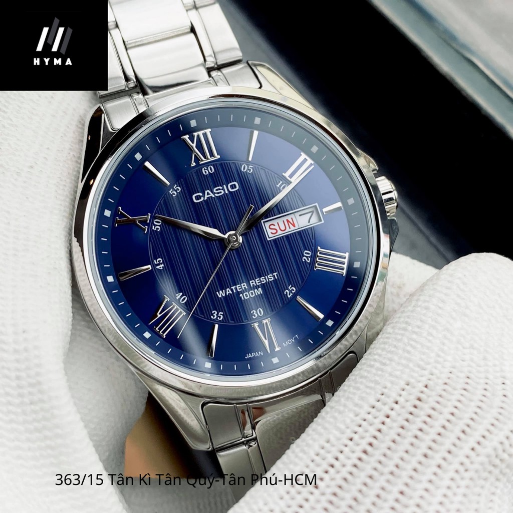 Đồng hồ nam dây thép sang trọng Casio MTP 1384D-2AV Mặt xanh Size 41mm chống nước 10ATM Bảo hành 1 năm Hyma watch | BigBuy360 - bigbuy360.vn