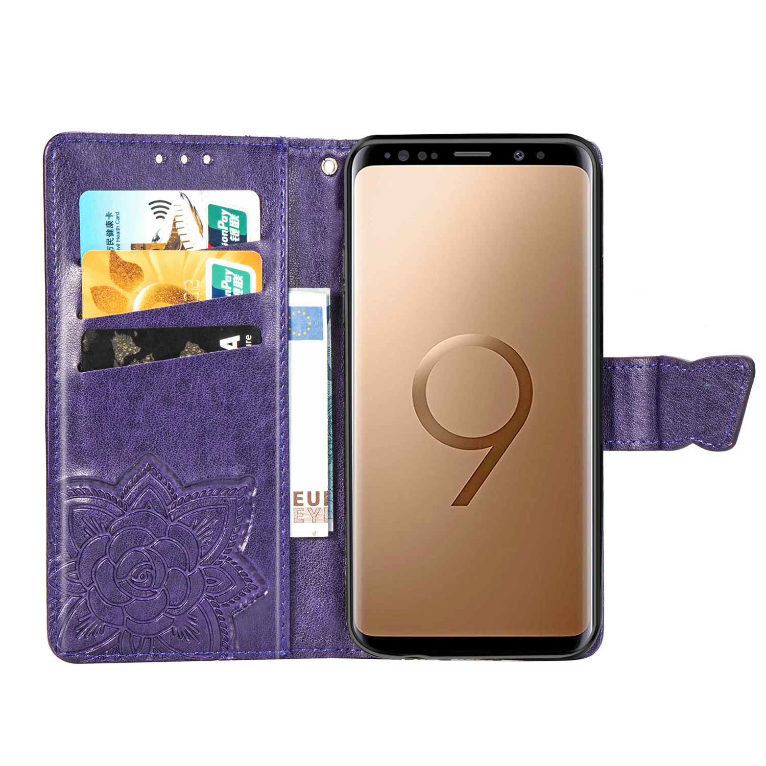 Bao da hình chiếc ví chống nước họa tiết bươm bướm cho Samsung Galaxy S9 S8 Plus S7 Edge