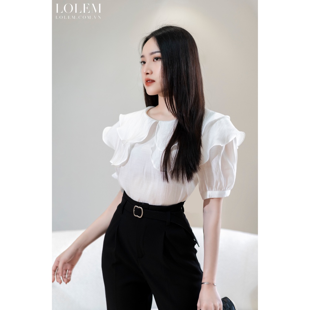 Áo sơ mi kiểu nữ freesize chất liệu tằm Thái tay con cổ tròn 2 lớp LOLEM ASM284