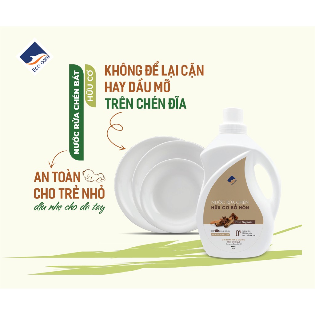 Combo rửa chén Ecocare 0.5l, lau sàn Ecocare 1 lít, lau bàn Ecocare 0.5l