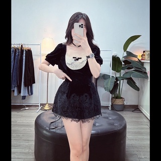 ( FREESHIP ) Áo nhung phối cổ ren