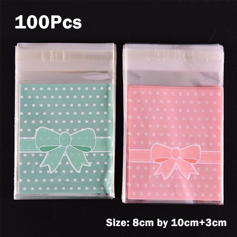 Set 100 Túi Nhựa Nhỏ Đựng Bánh Kẹo Thắt Nơ Dễ Thương