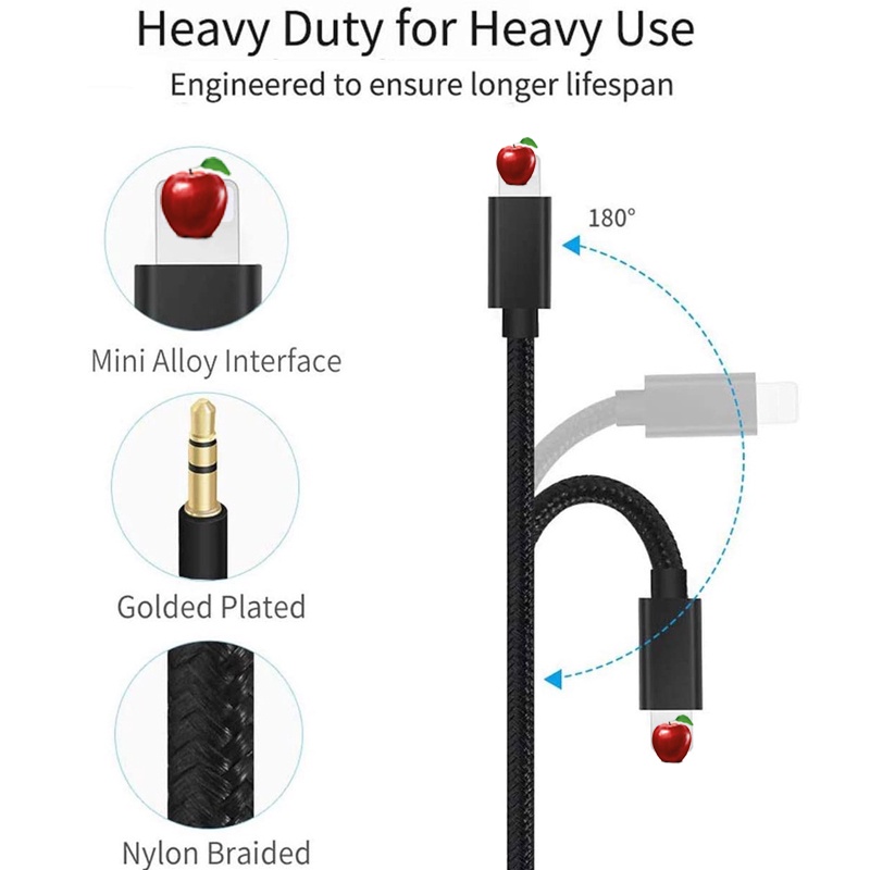 Dây Cáp Âm Thanh 3.5 mm Với Đầu Nối Lightning Sang Aux Cho i-Phone13 12, 12 Pro, 12 Pro Max, 11, 11 Pro, 11 Pro Max, XS