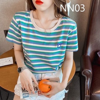 Áo thun nữ kẻ sọc thời trang chất cotton mát cổ tròn tay ngắn form suông basic model áo phông nữ