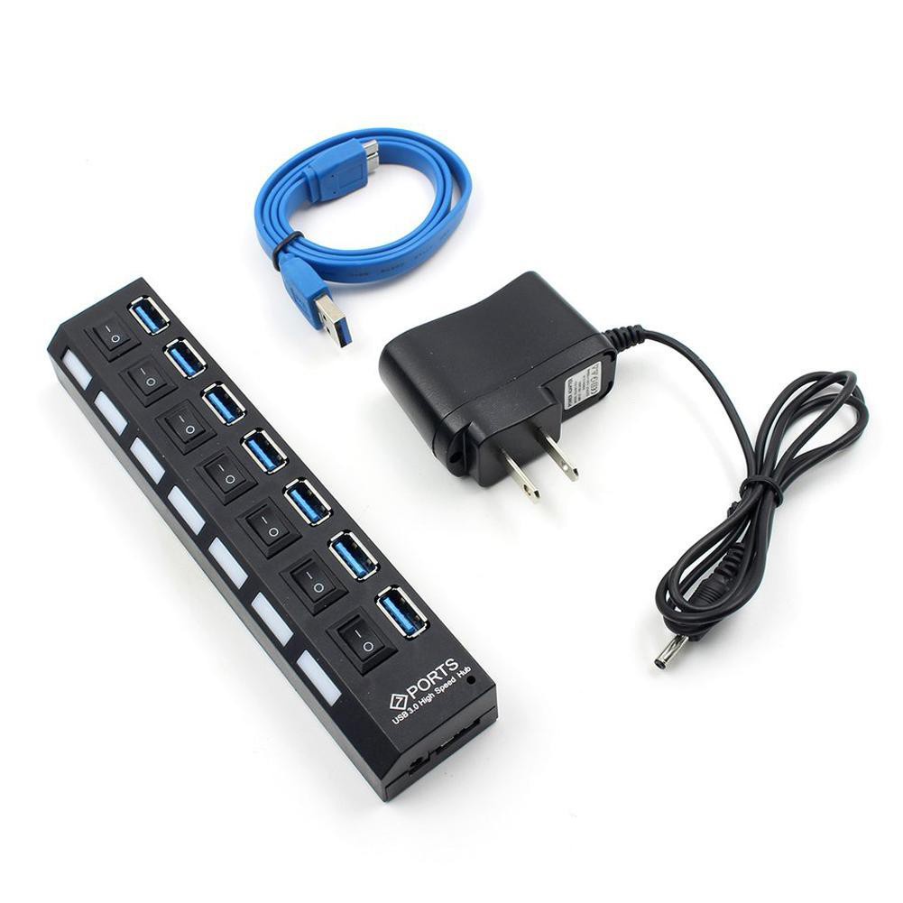 USB 3.0 Hub With Separate Seven Ports Compact Lightweight Power Adapter Hub