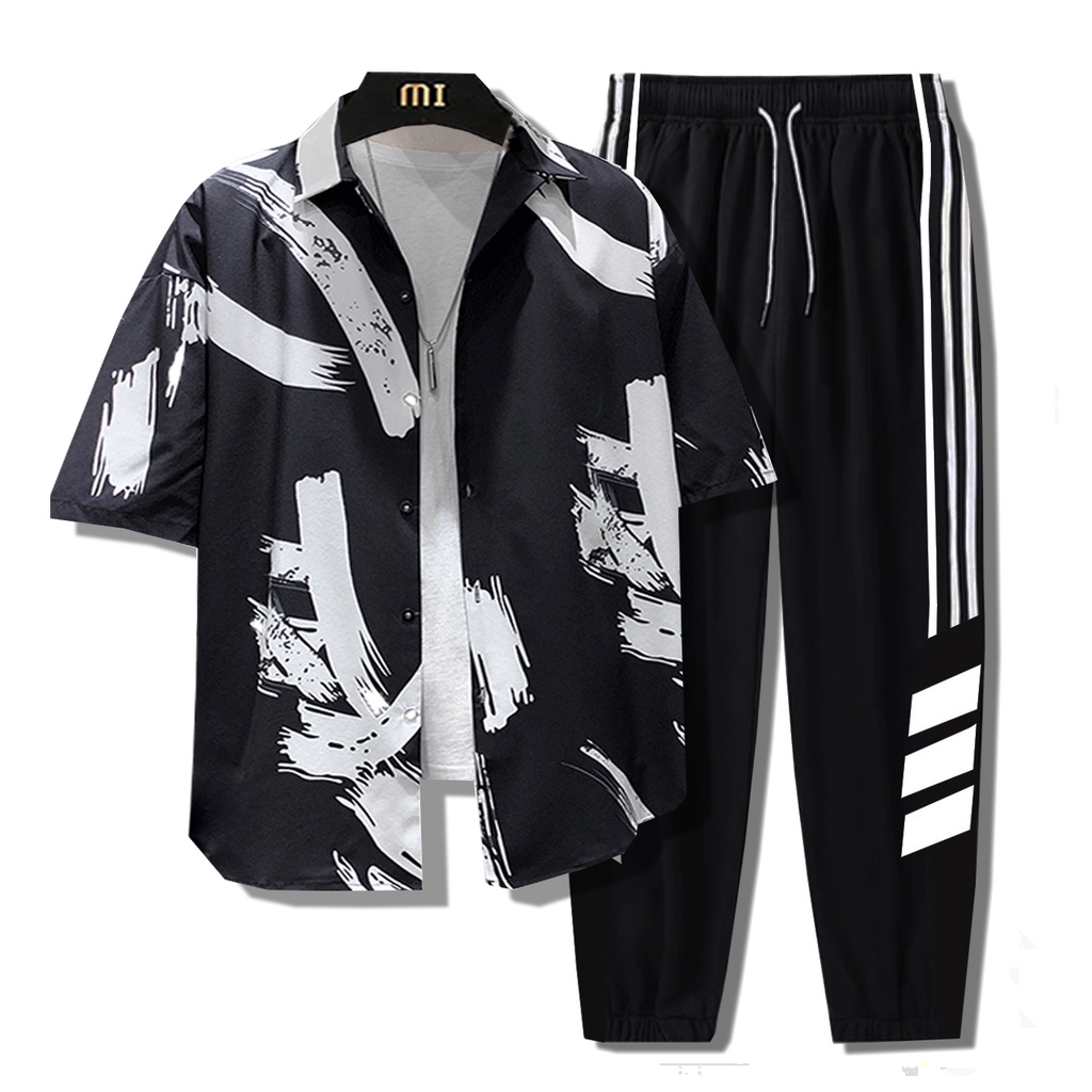 Bộ Quần Áo Nam Áo Sơ Mi Vệt Sơn Quần Jogger Sọc Chéo Ulzzang Thời Trang Zenkonu QUAN NAM 1000094 + SO MI NAM 1000029