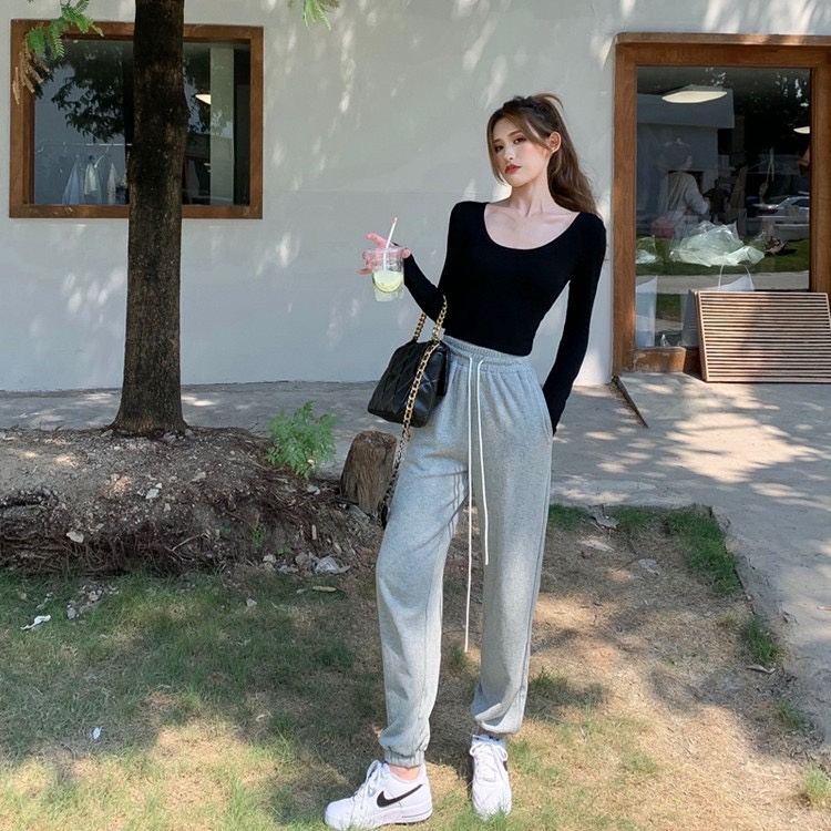 Áo croptop nữ - Áo thun nữ len tăm dài tay cổ rộng trẻ trung năng động phong cách Hàn Quốc