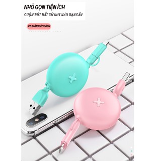 Cáp sạc cuộn rút CAFELE MACARON 2 in 1 Lightning / Micro USB