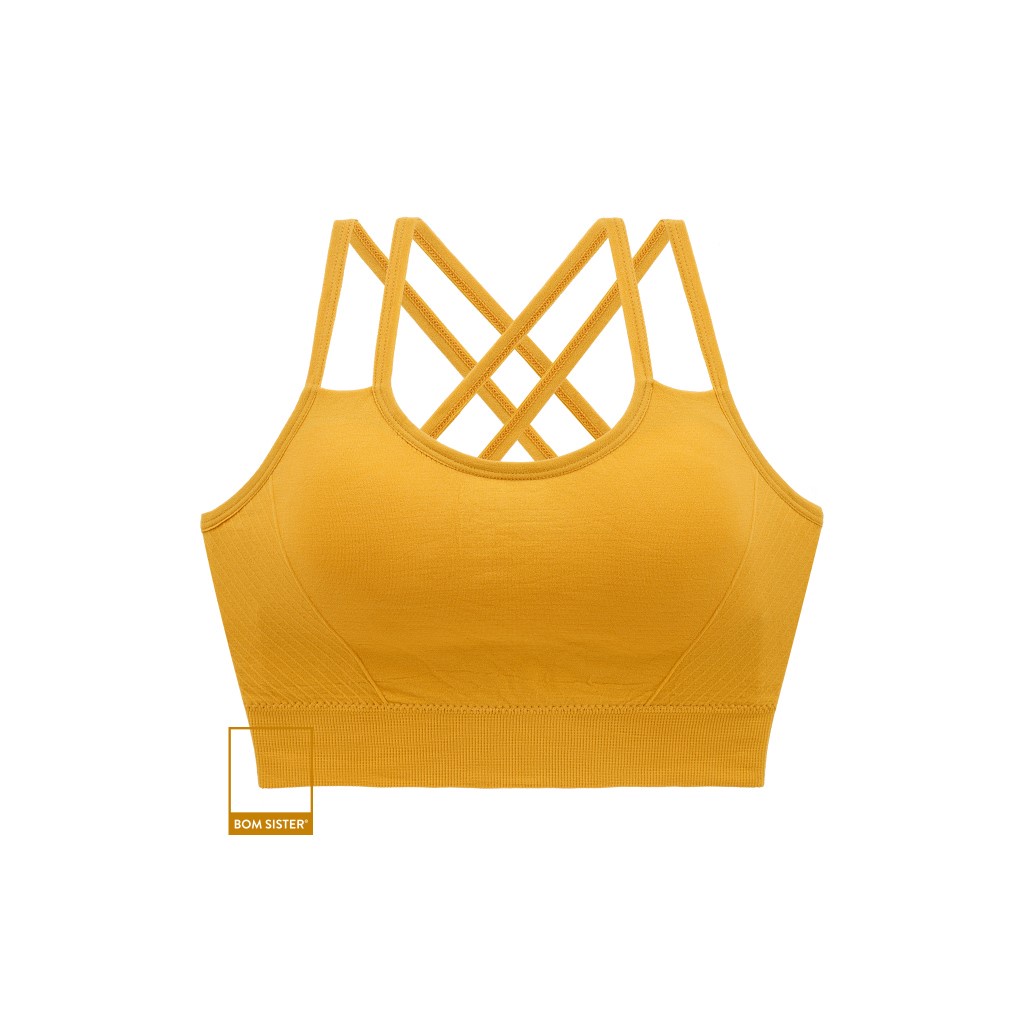 Áo lót thể thao cotton pha dây chéo màu trơn nâng ngực tự nhiên BOM SISTER BR6854