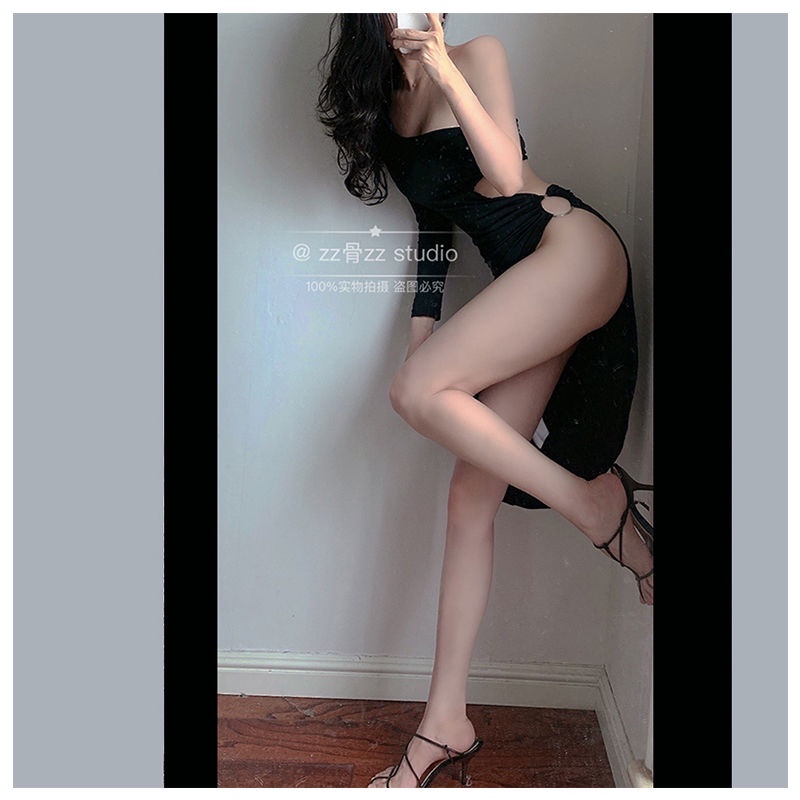 Summer new sexy waist hollow low-cut split beach resort nightclub strapless dress kvfH