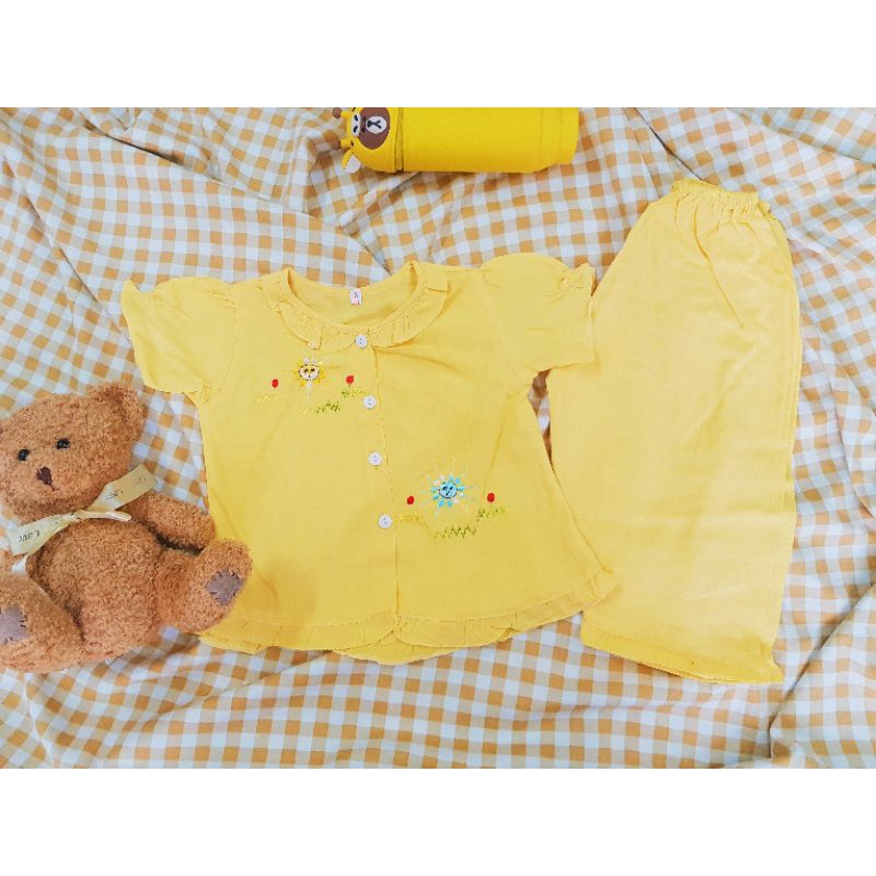 Bộ tole lanh vải trơn thêu tay ngắn quần dài TNQD bé gái