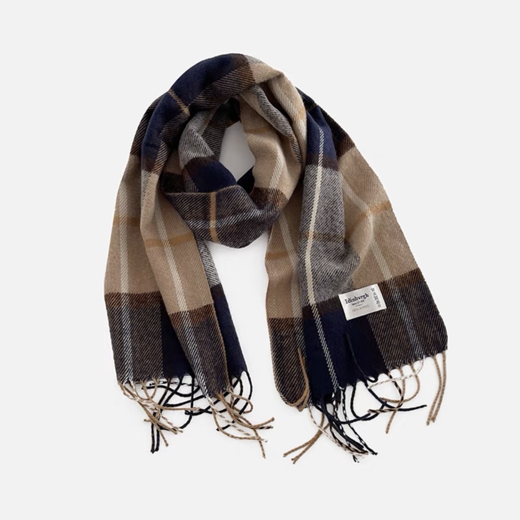 Khăn choàng giả cashmere Mg STUDIO họa tiết kẻ sọc ấm áp