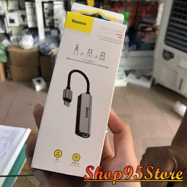 Jack chuyển đổi 3 in 1 vừa nghe vừa sạc hỗ trợ mic hàng chính hãng baseus  L52