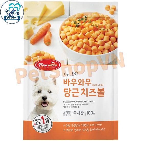 Phô Mai Viên Cho Chó Mèo BOWWOW Túi 100G Vị Truyền Thống & Cà Rốt