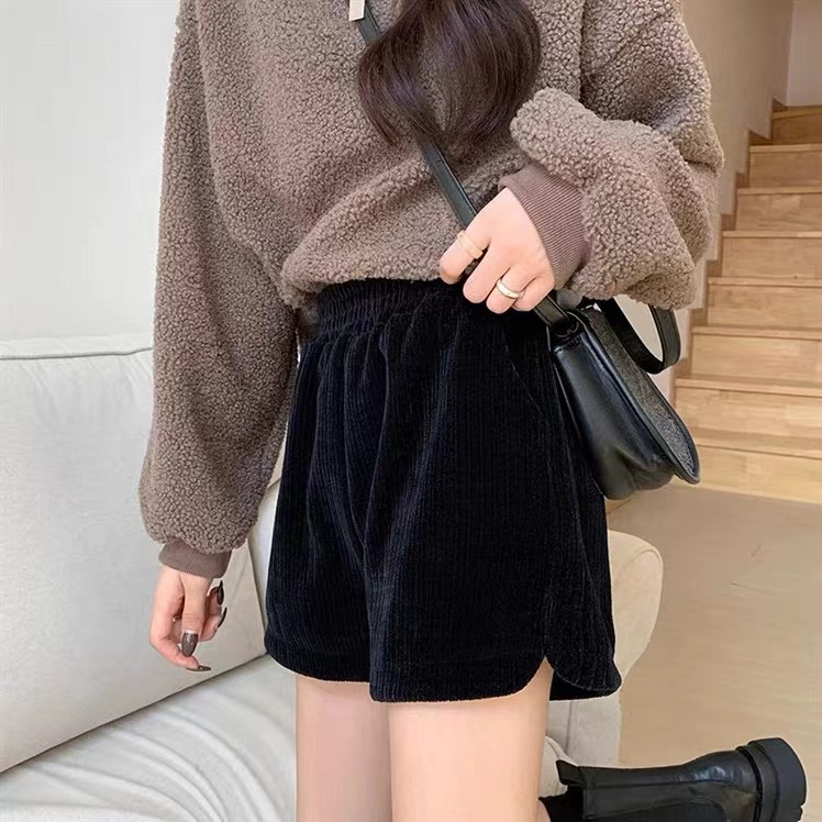 SUXI Quần Short Nhung Kẻ Lưng Cao Phong Cách Thời Trang Hàn Quốc Mới